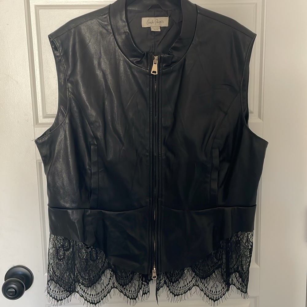 Faux Leather zip Front Peplum Vest with Lace Trim Biker Chic Fairy Grunge Boho